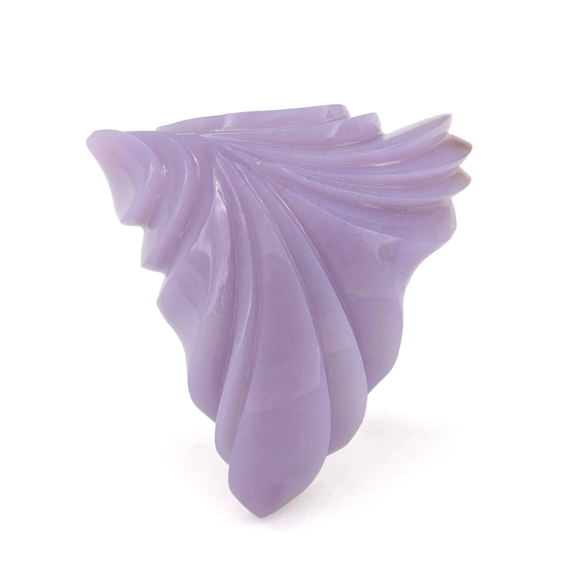 Purple Chalcedony from Arizona carved by Nick Alexander on white background
